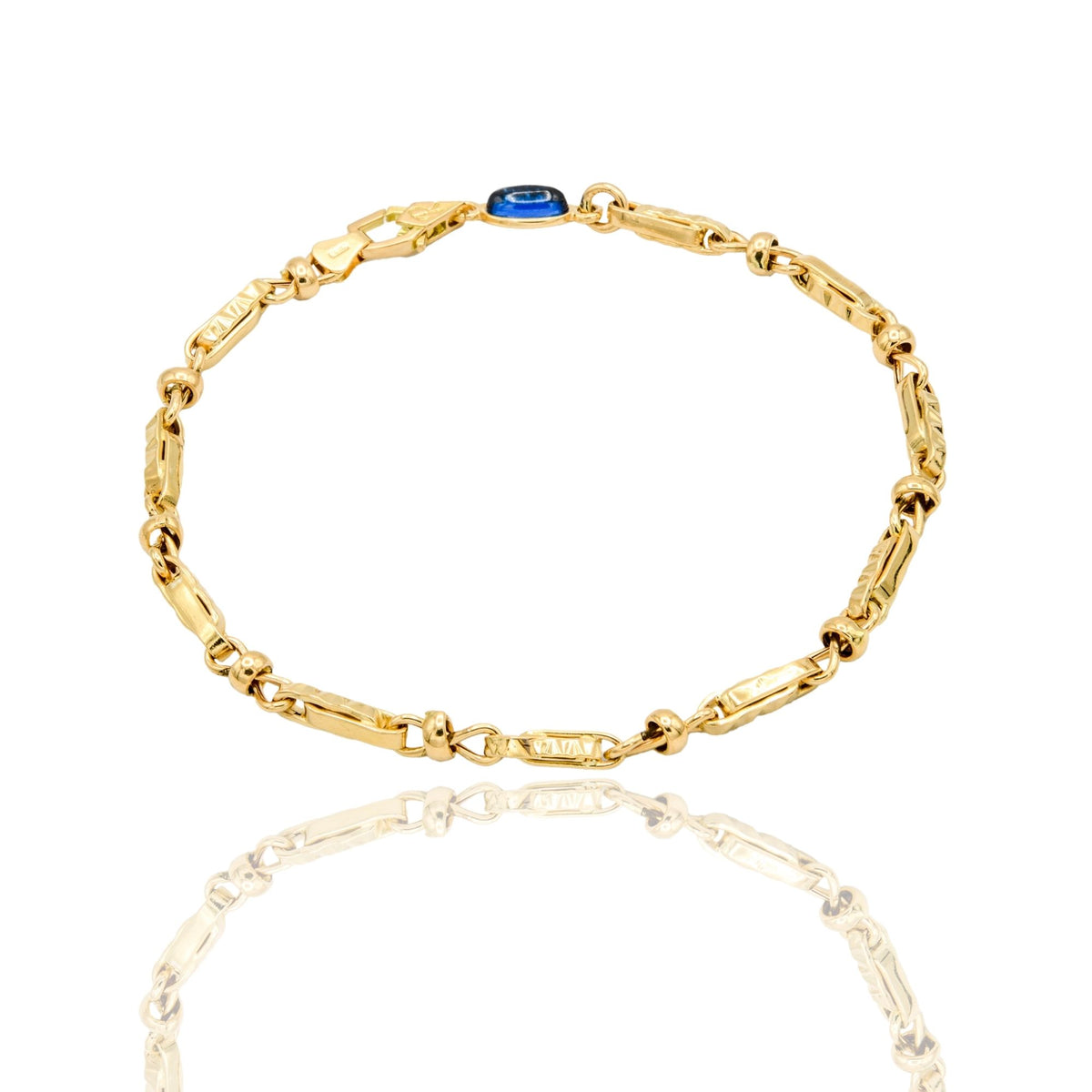 Bracciale Oro Giallo Oro 18 carati Catena Maglia Tubolare pietra blu cm. 21,5