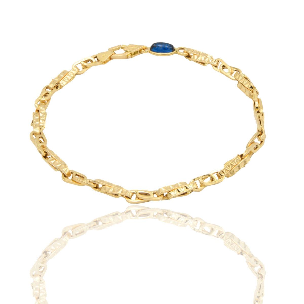 Bracciale Oro Giallo Oro 18 carati Catena intrecciata pietra blu cm. 21,5