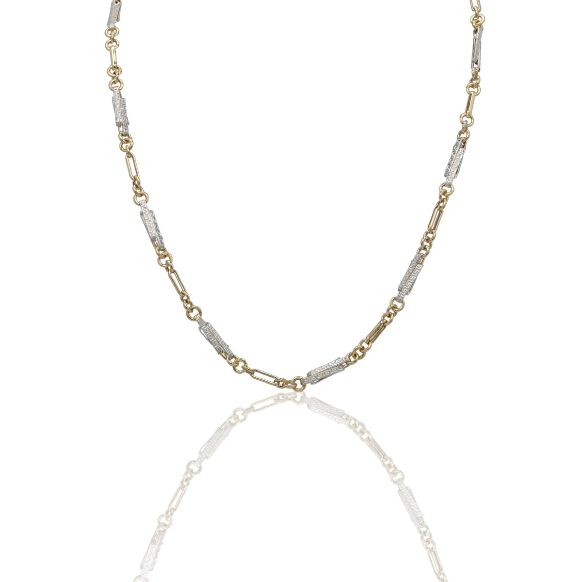 Collana Oro Giallo Oro Bianco Oro 18 carati Catena Piatta con greca Solo Oro