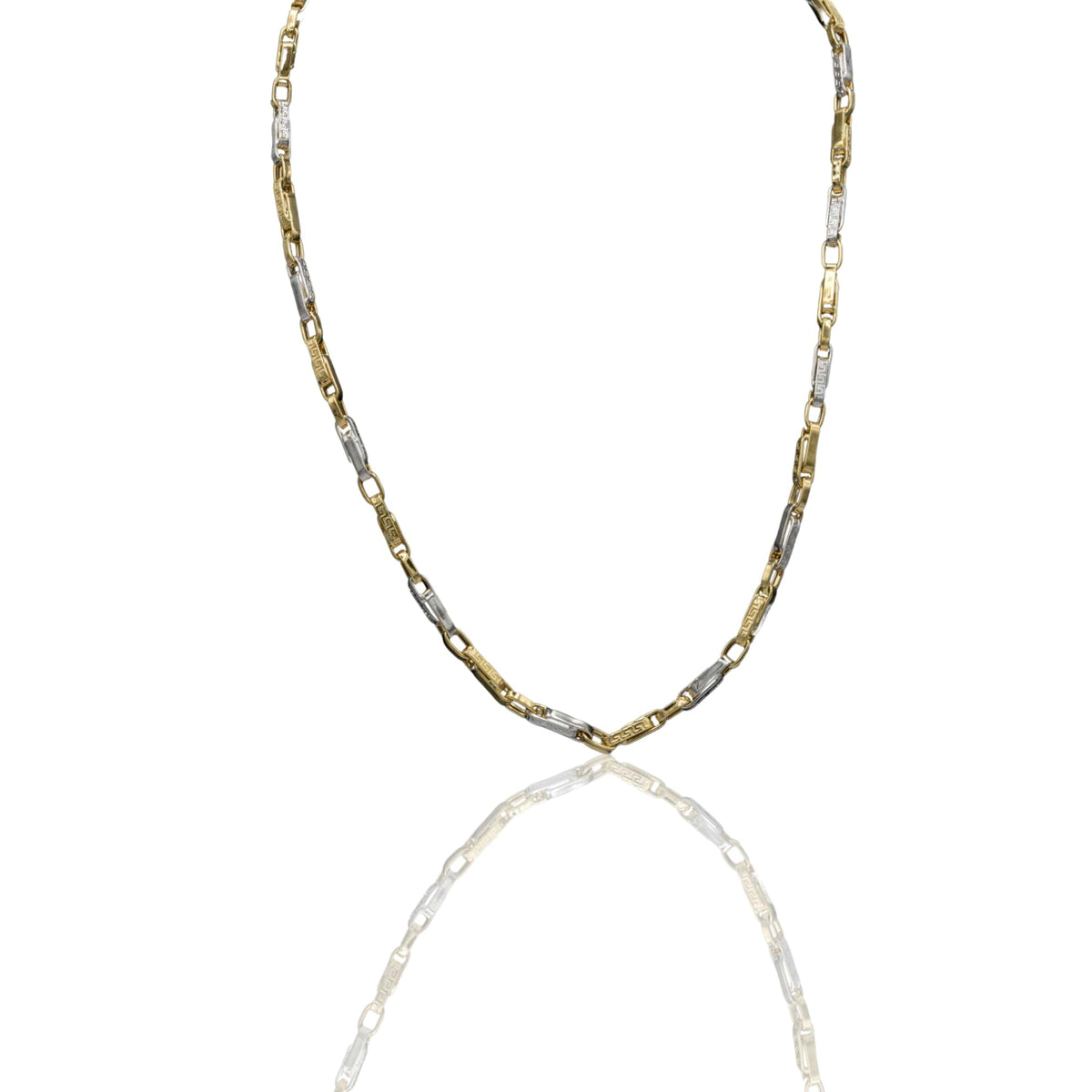 Collana Oro Giallo Oro Bianco Oro 18 carati Girocollo Tubolare Con Greca Solo Oro