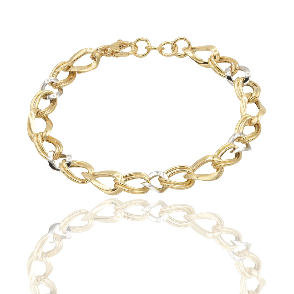 Bracciale Oro Giallo Oro Bianco Oro 18 carati MAGLIA MORBIDA Solo Oro