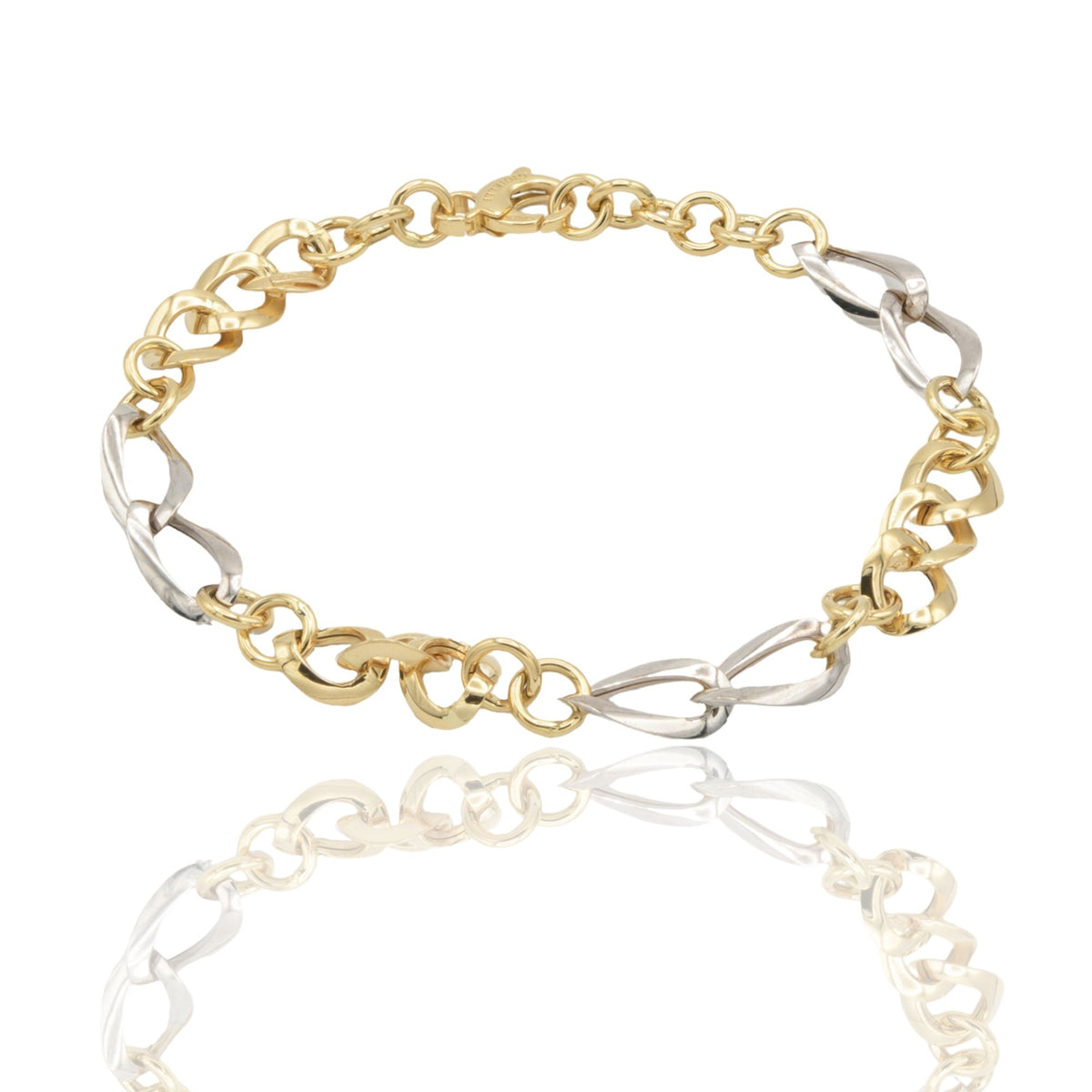 Bracciale Oro Giallo Oro Bianco Oro 18 carati MAGLIA MORBIDA Solo Oro