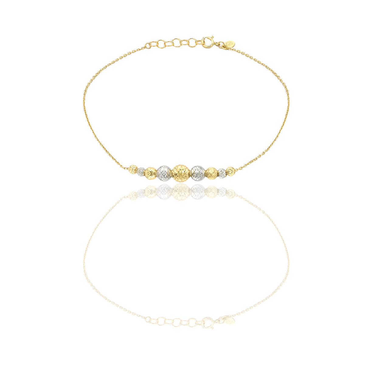 Bracciale Oro Giallo Oro Bianco Oro 18 carati Milleluci Sfere a scalare Solo Oro Lunghezza cm. 19 sfera mm. 3/4/5/6