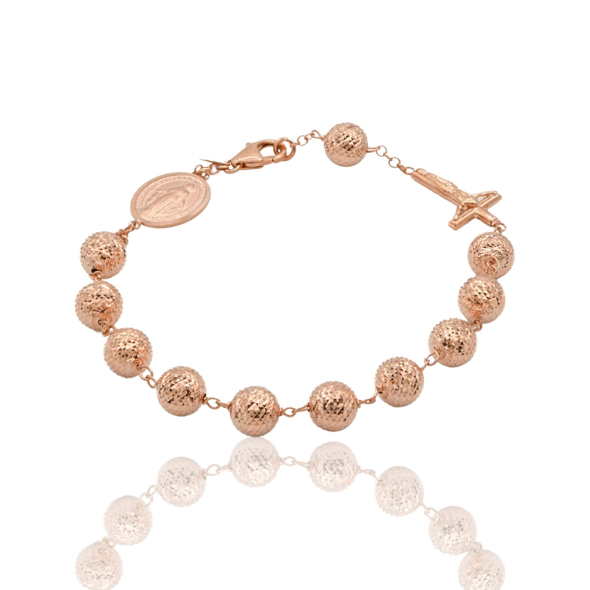 Bracciale Oro Rosa Oro 18 carati Rosario Sfere Milleluci Solo Oro Sfera 8 mm