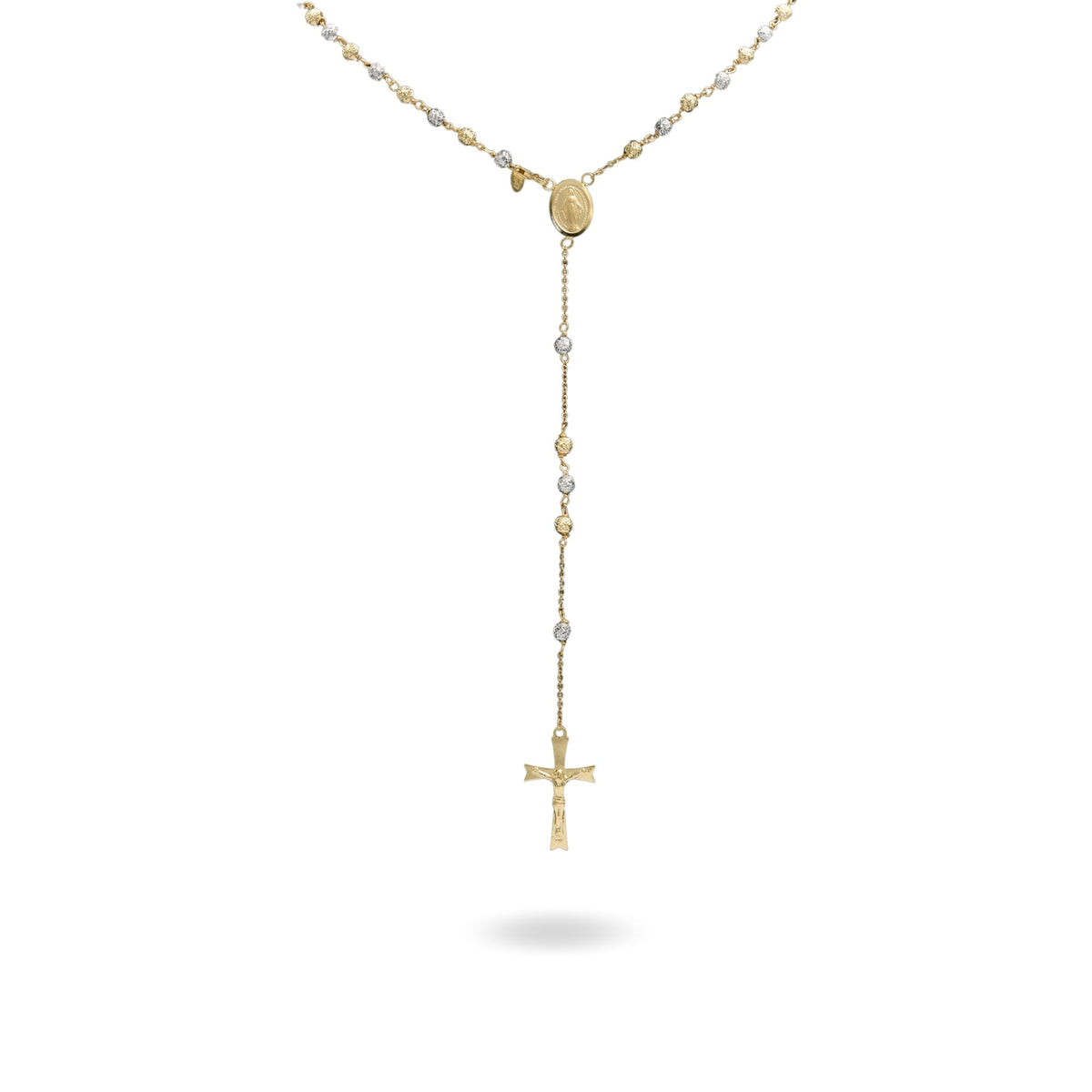 Collana Oro Giallo Oro Bianco Oro 18 carati Rosario Milleluci Solo Oro cm.50 Sfera 4 mm