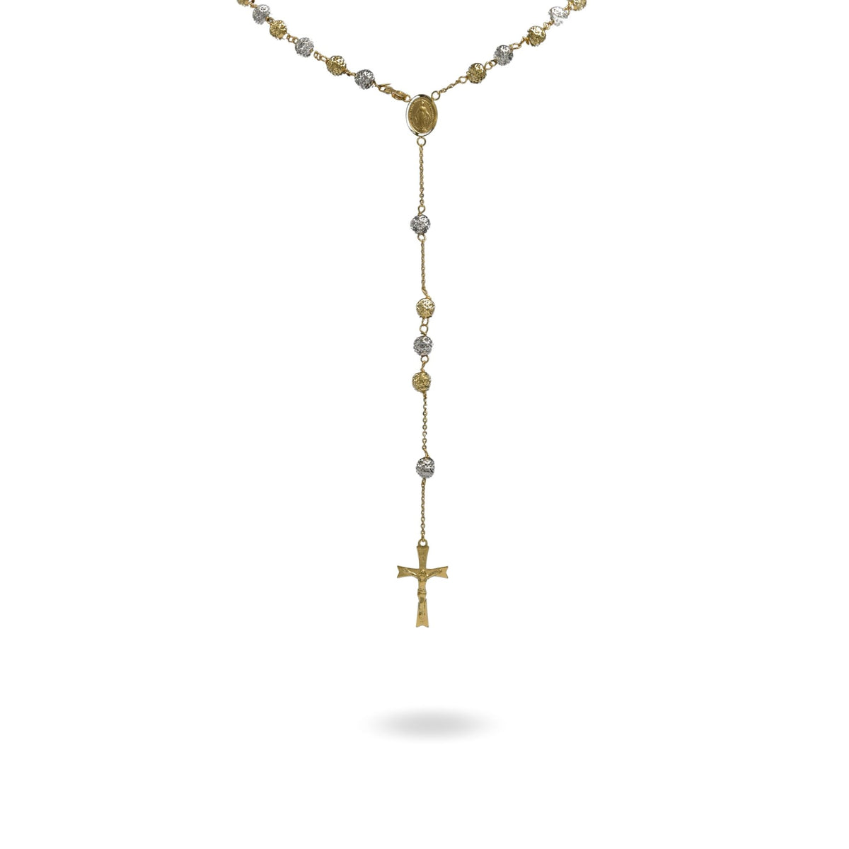 Collana Oro Giallo Oro Bianco Oro 18 carati Rosario Milleluci Solo Oro cm.60 Sfera 6 mm