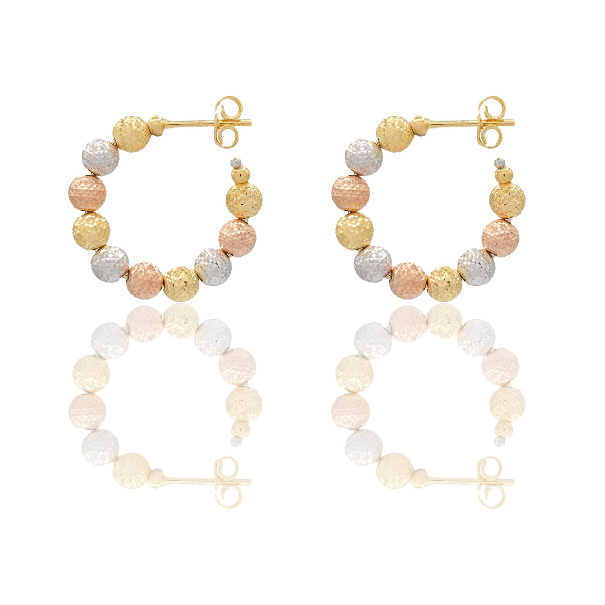Orecchini Oro Bianco, Oro Giallo, Oro Rosa Oro 18 carati Cerchi Milleluci Solo Oro diametro esterno cm.2,5 diametro sfera mm.5