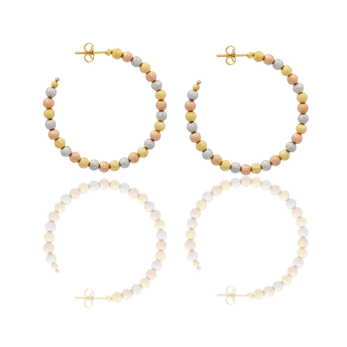 Orecchini Oro Rosa, Oro Bianco, Oro Giallo Oro 18 carati Cerchi Milleluci Solo Oro diametro esterno cm.4 diametro sfera mm.4