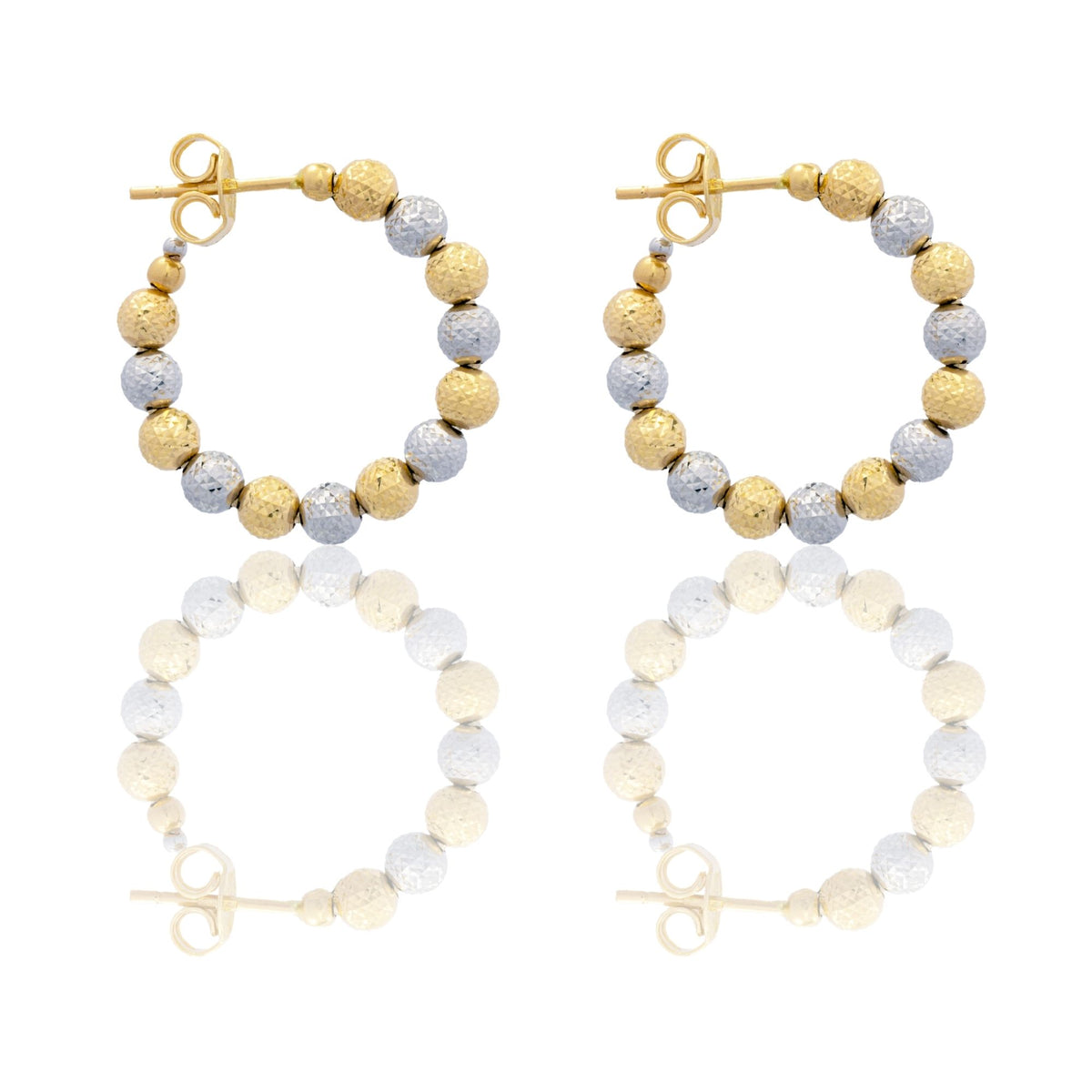 Orecchini Oro Giallo Oro Bianco Oro 18 carati Cerchi Milleluci Solo Oro diametro esterno cm.2 diametro sfera mm.4