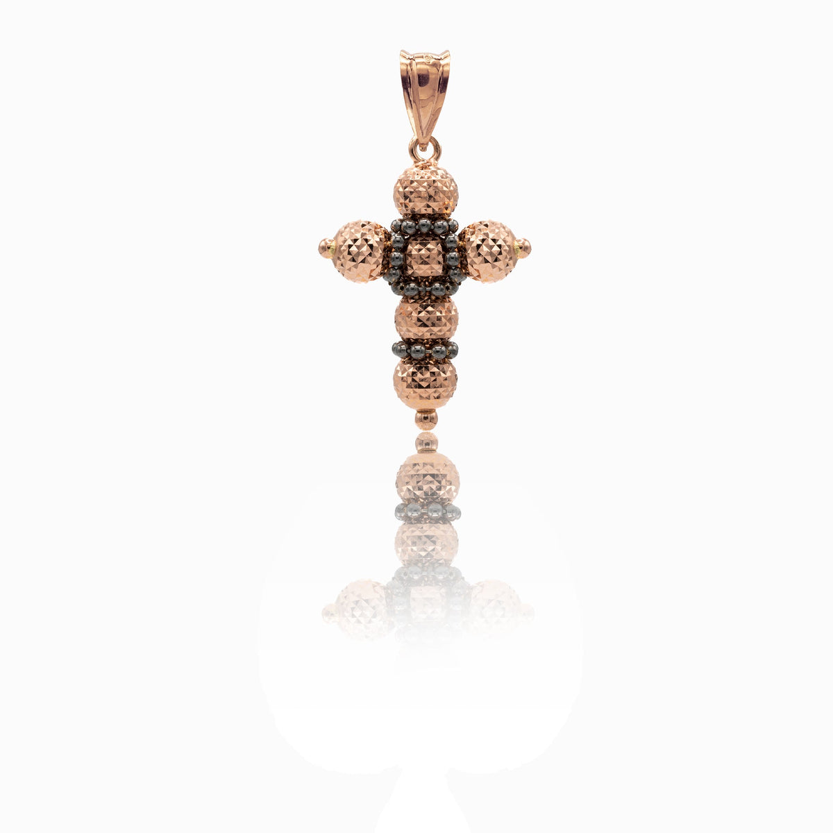 Ciondolo Oro Rosa, Oro Nero Oro 18 carati Croce Milleluci Solo Oro cm.3,5x2; Sfera diam. mm. 6