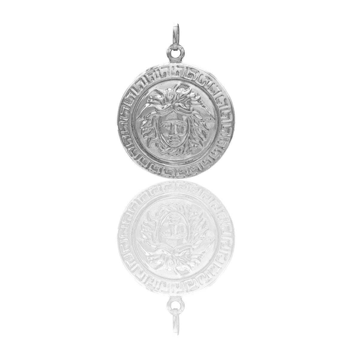 Ciondolo Oro Bianco Oro 18 carati Volto Medusa Tondo Solo Oro