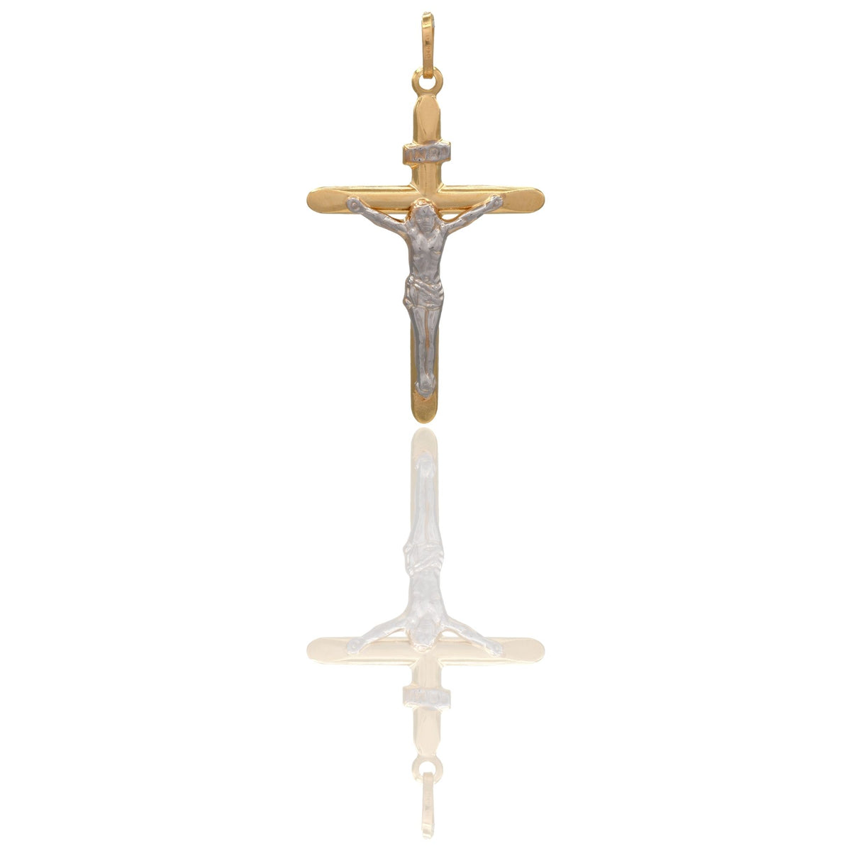 Ciondolo Oro Giallo Oro Bianco Oro 18 carati Croce Con Cristo Solo Oro cm.4,5x2,5