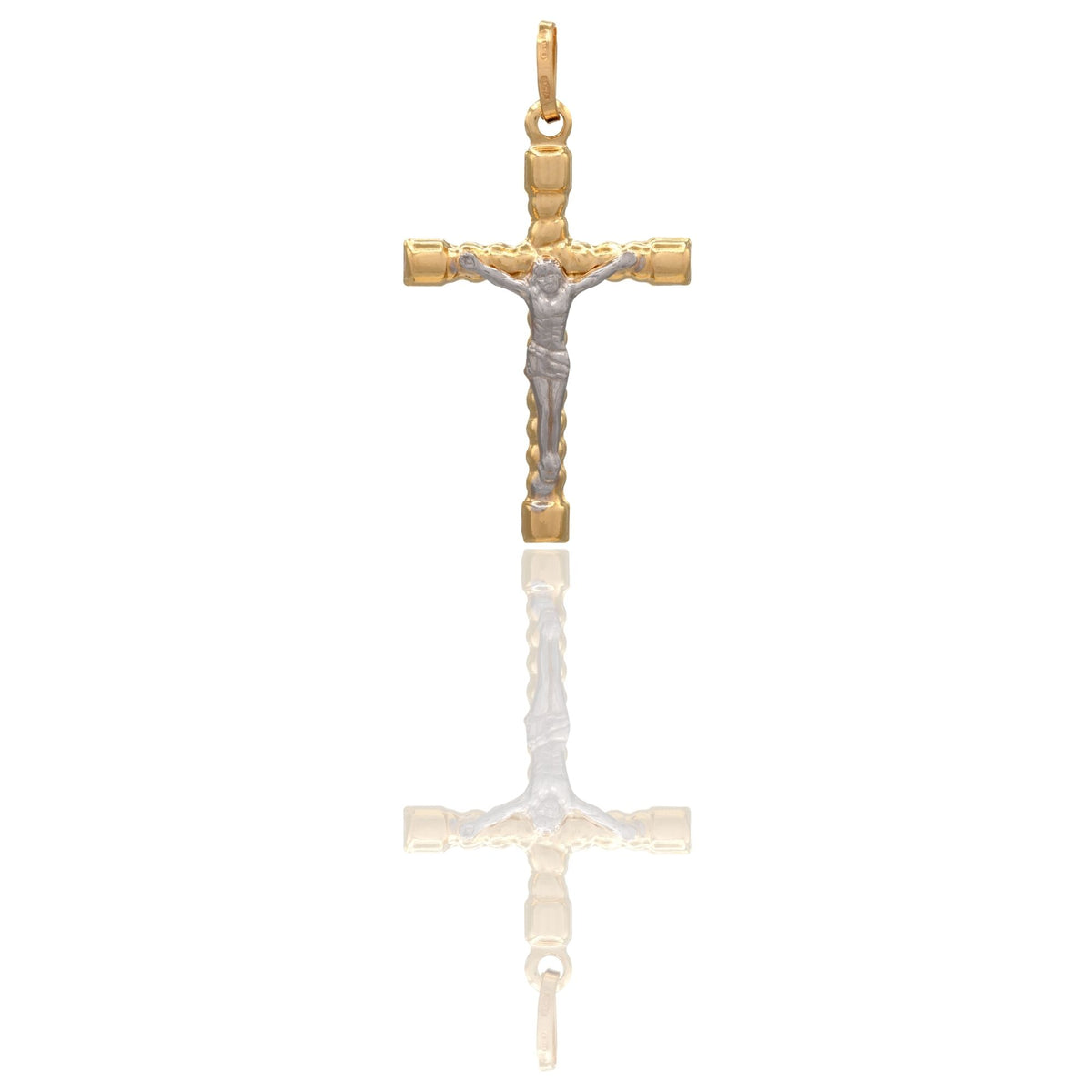 Ciondolo Oro Giallo Oro Bianco Oro 18 carati Croce Cristo Tronchetto Solo Oro cm.4,5x2,5