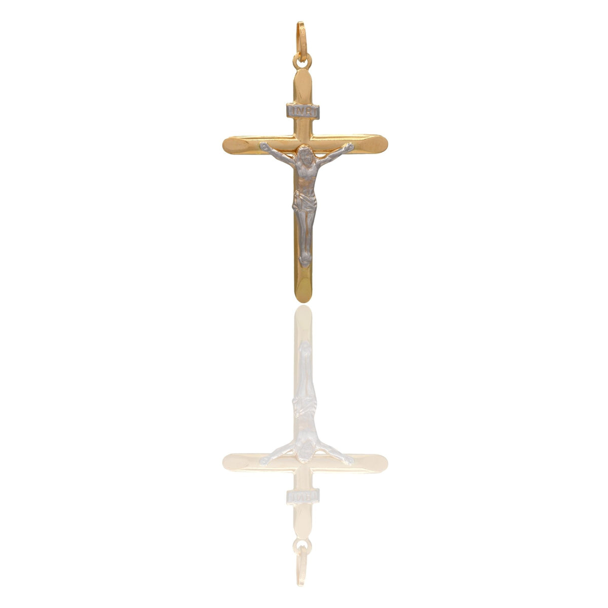 Ciondolo Oro Giallo Oro Bianco Oro 18 carati Croce Cristo bombata Solo Oro cm.4,5x2,6