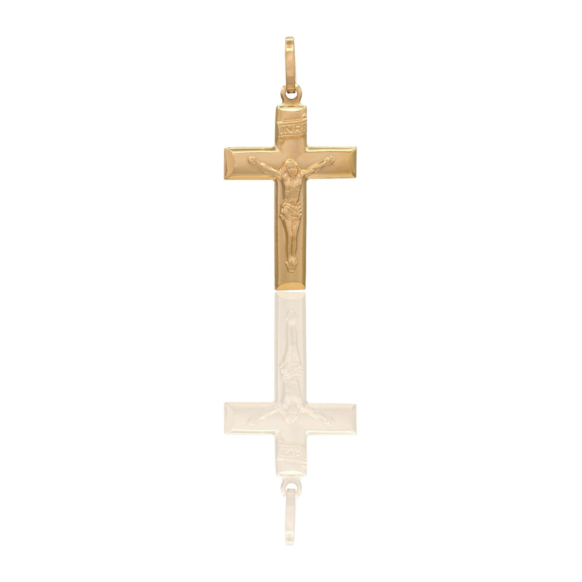 Ciondolo Oro Giallo Oro 18 carati Croce Piatta Cristo 3D Inri Solo Oro cm.3,2x1,7