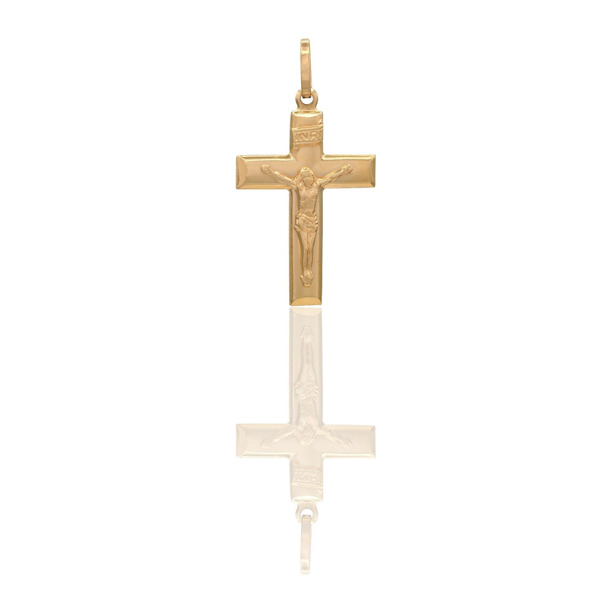 Ciondolo Oro Giallo Oro 18 carati Croce Piatta Cristo 3D Inri Solo Oro cm.3,7x2