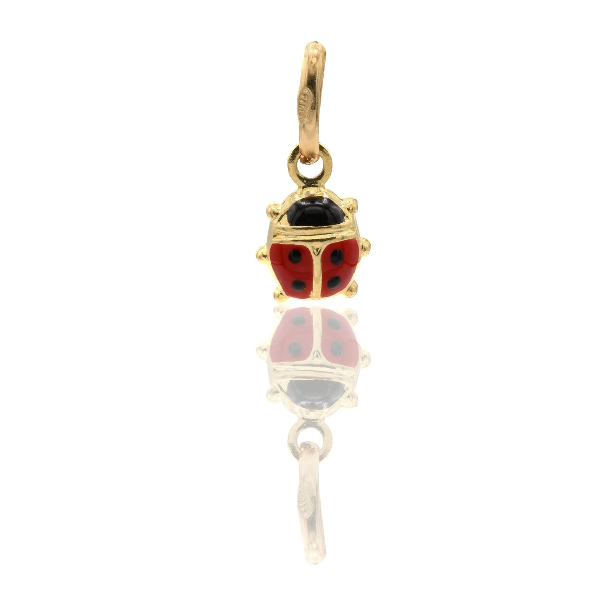 Ciondolo Oro Giallo Oro 18 carati Coccinella Smalto Nero, Smalto rosso cm.1,4