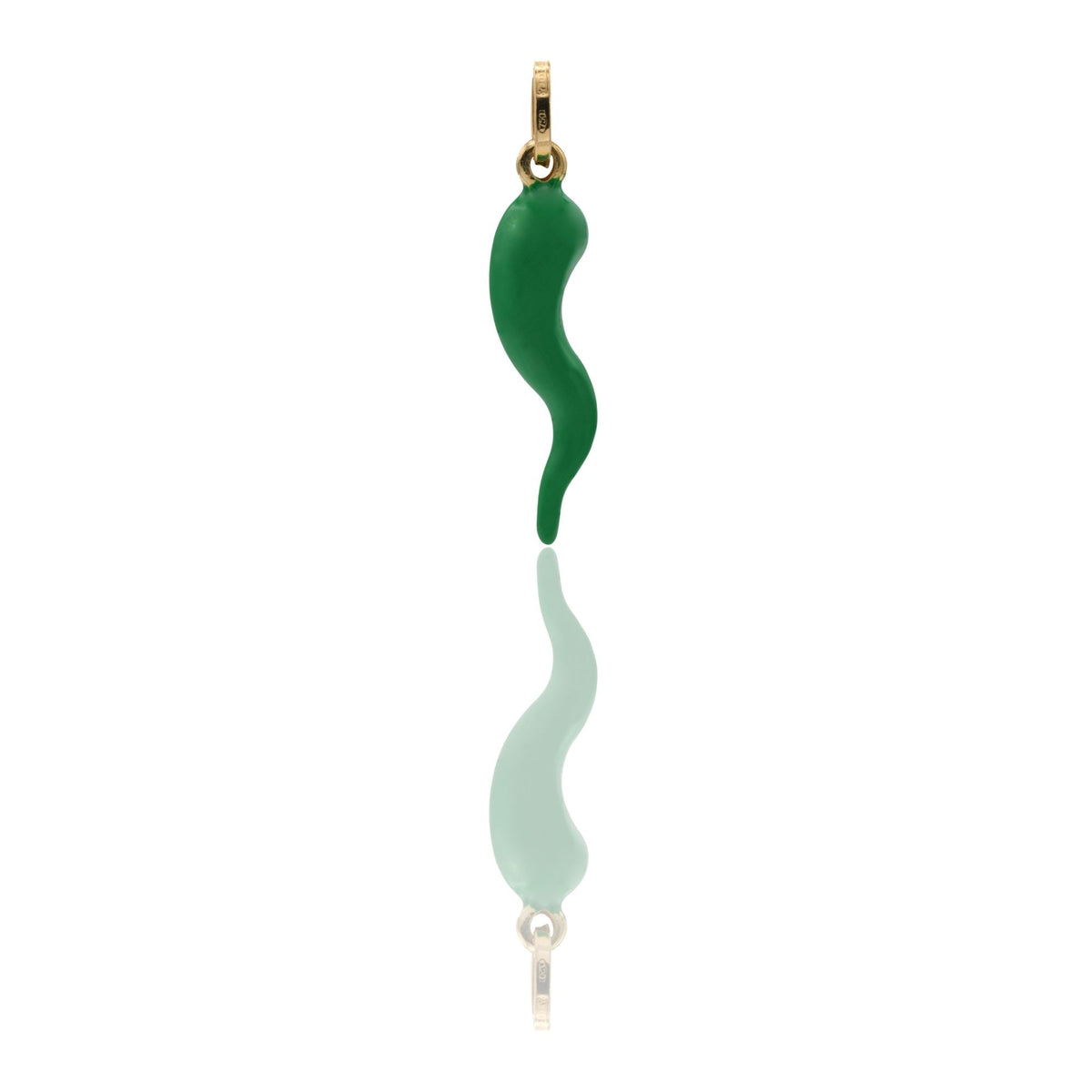 Ciondolo Oro Giallo Oro 18 carati Corno Portafortuna Smalto verde cm.3