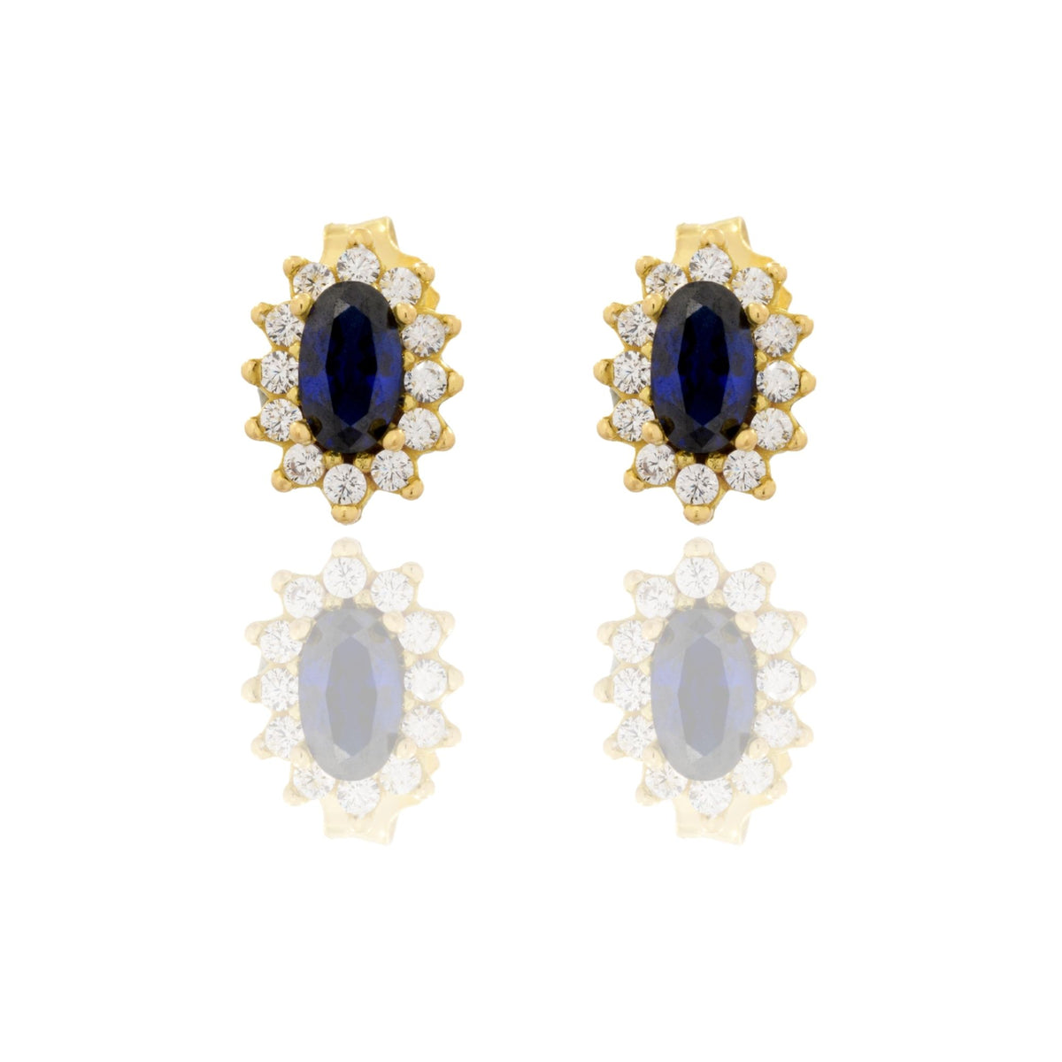Orecchini Oro Giallo Oro 18 carati Modello Modello Kate Centro E Contorno Pavè Zirconi bianchi, Zircone Blu