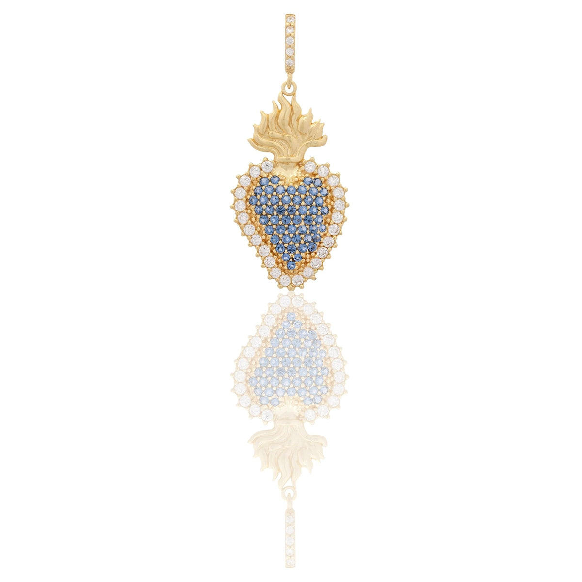 Ciondolo Oro Giallo Oro 18 carati Cuore Sacro Pave' Zirconi Bianchi, Zirconi Blu cm.3,4