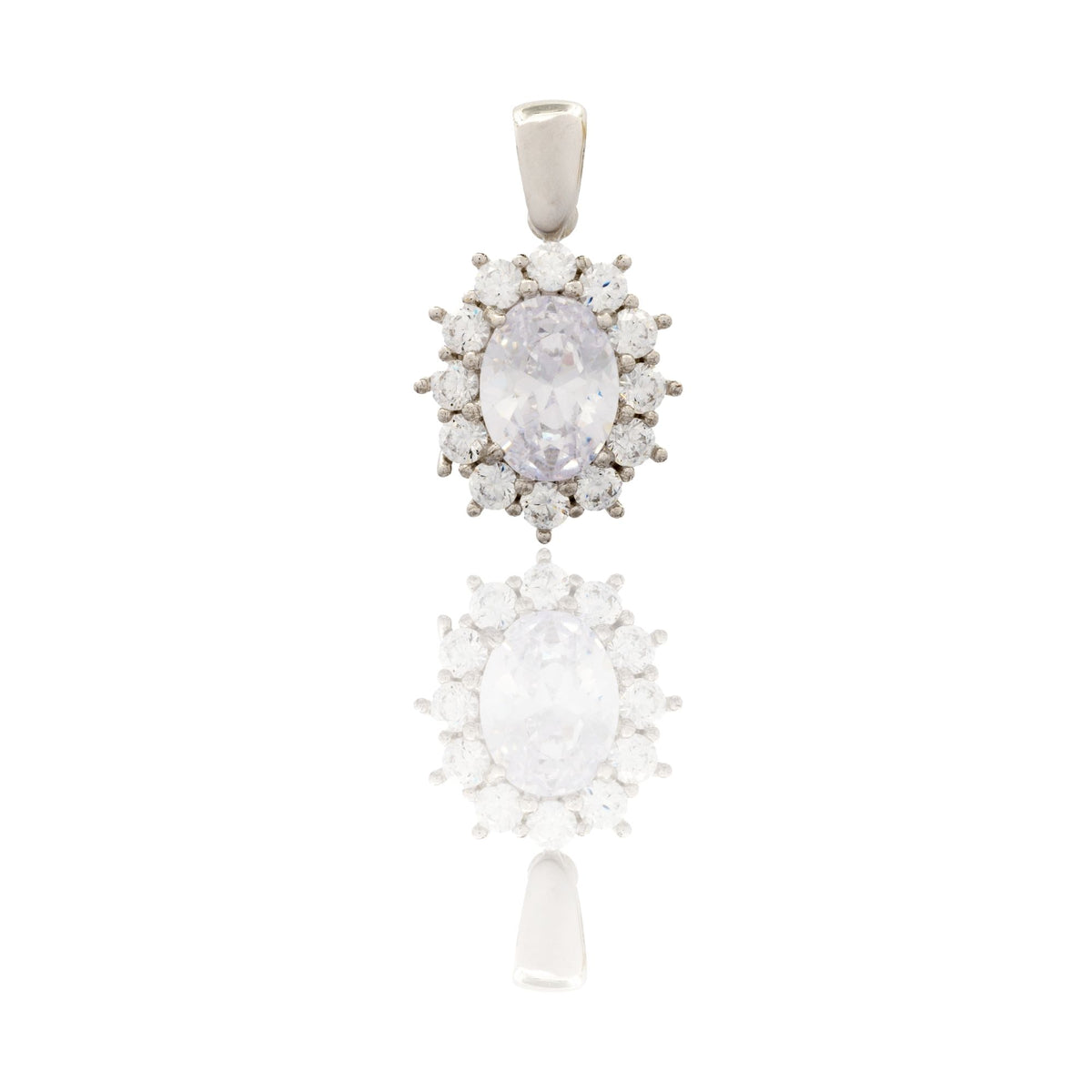 Ciondolo Oro Bianco Oro 18 carati Modello Kate Centro E Contorno Zirconi Bianchi, Zircone Bianco