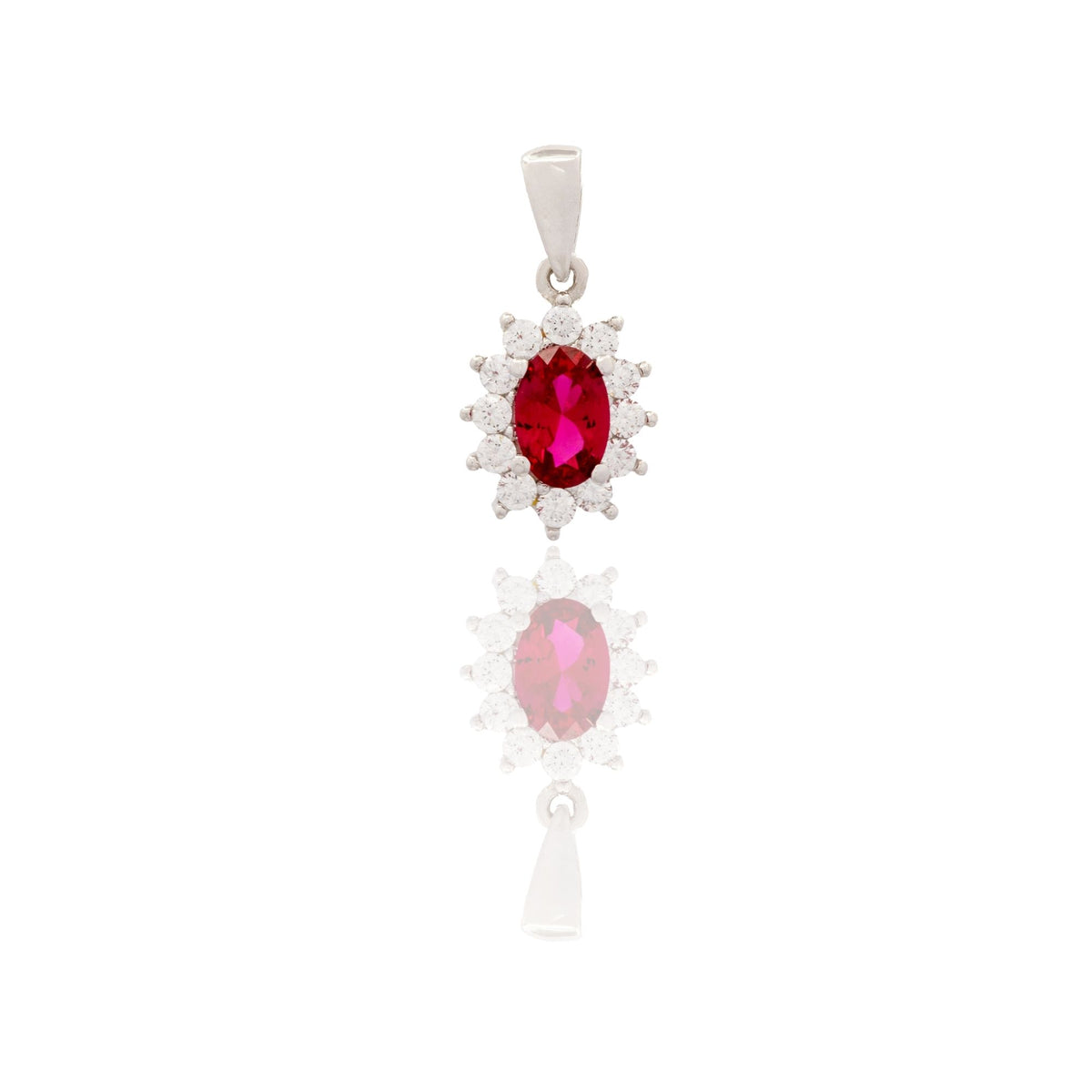 Ciondolo Oro Bianco Oro 18 carati Modello Kate Centro E Contorno Zirconi Bianchi, Zircone Rosso cm.1,5