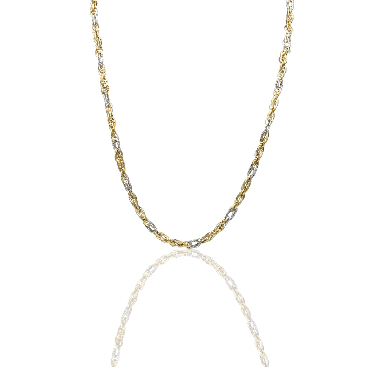 Collana Oro Giallo Oro Bianco Oro 18 carati Catena Maglia Intrecciata Solo Oro