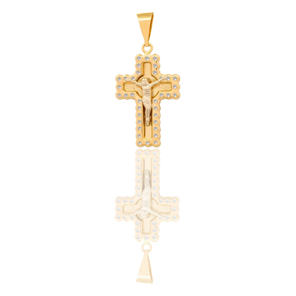 Ciondolo Oro Giallo Oro 18 carati Croce Con Cristo Zirconi Bianchi