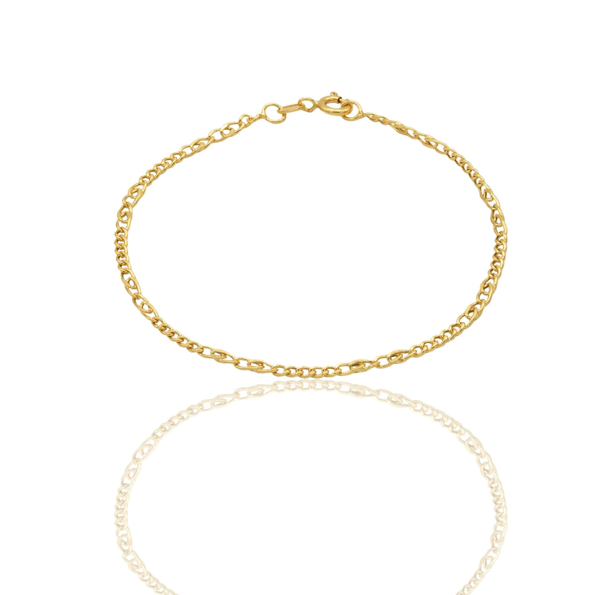 Bracciale Oro Giallo Oro 18 carati Catena Alternata Anelli Tondi E Maglia Intrecciata Solo Oro cm. 19,5