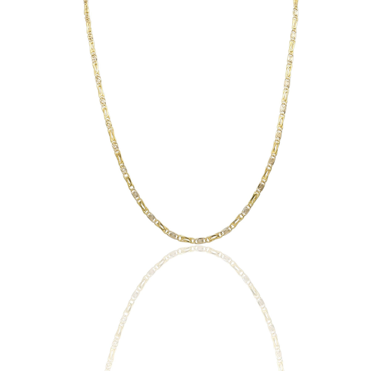 Collana Oro Giallo, Oro Bianco Oro 18 carati Catena Piatta Solo Oro cm.60