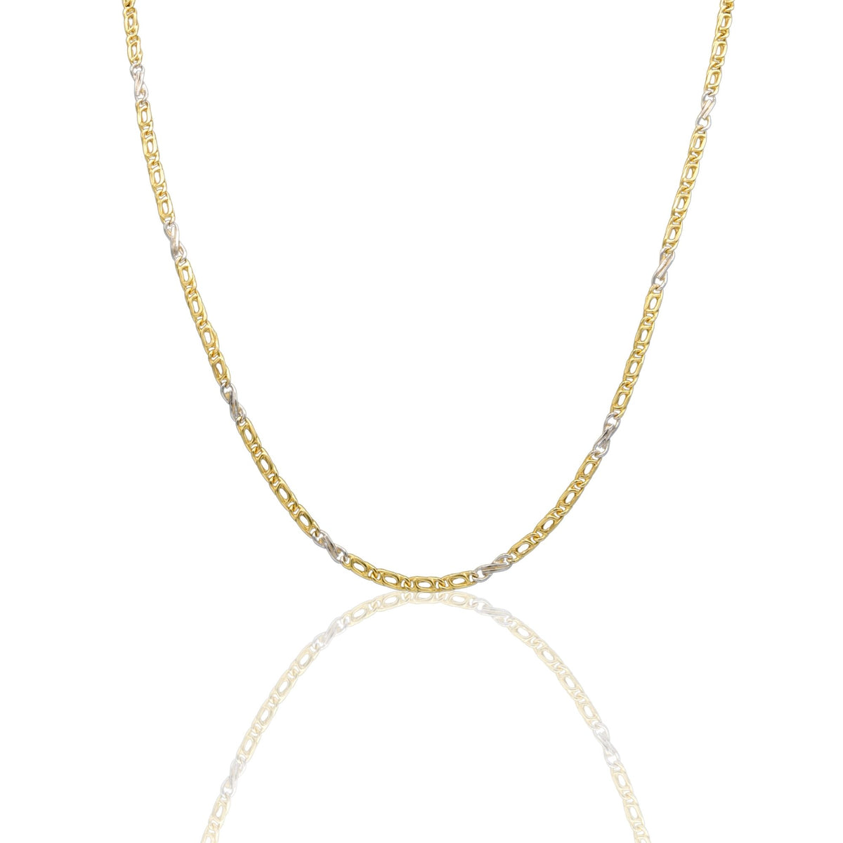 Collana Oro Giallo, Oro Bianco Oro 18 carati Catena Piatta Solo Oro cm.60