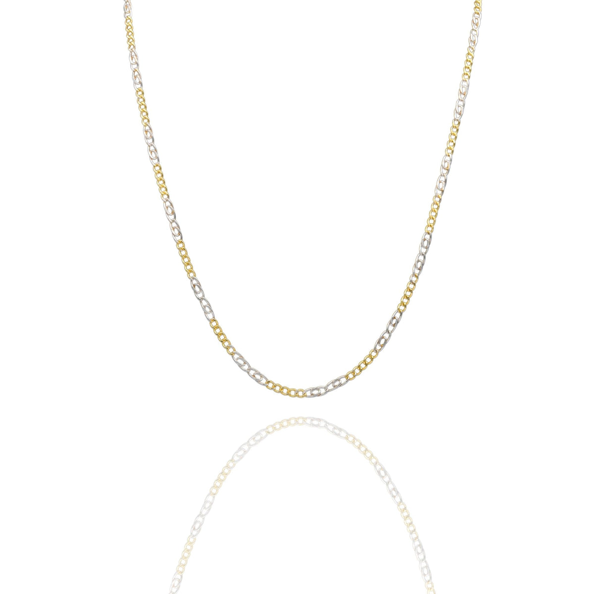 Collana Oro Giallo, Oro Bianco Oro 18 carati Catena Piatta Solo Oro cm.60