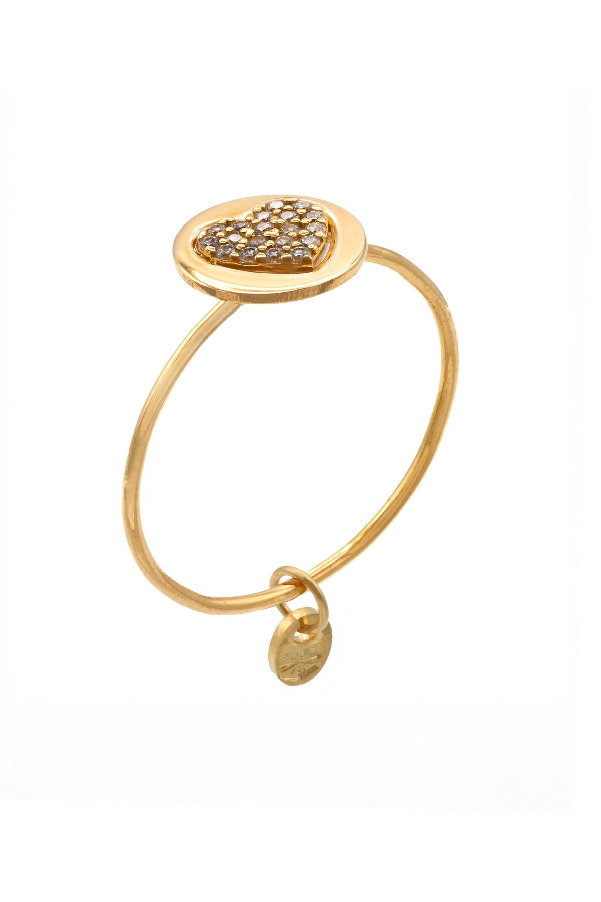 Anello Oro Giallo Oro 18 carati Cuore Pave' Contorno Tondo Zirconi Bianchi spessore gambo 1 mm