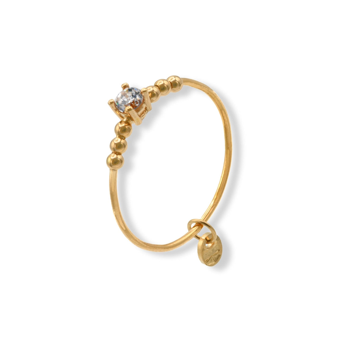 Anello Oro Giallo Oro 18 carati Solitario Con Sfere Su Gambo Zircone Bianco spessore gambo 0,8 mm , spessore pietra 3,1