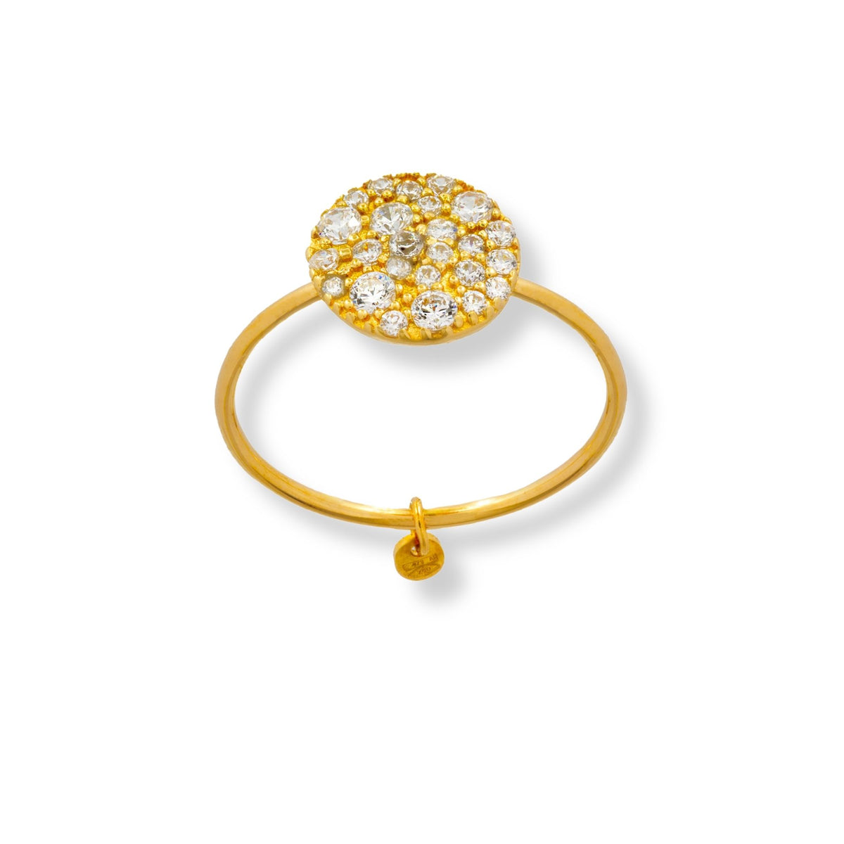 Anello Oro Giallo Oro 18 carati Tondo Pave' Zirconi Bianchi spessore gambo 1.1 mm , spessore pietra 9,7