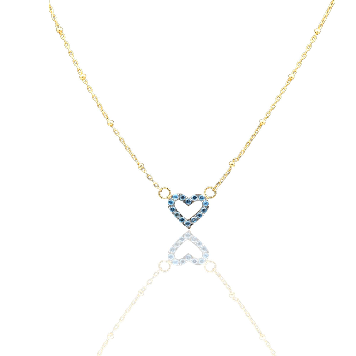Collana Oro Giallo Oro 18 carati Catenina Pallinata Sagoma Cuore Pave' Zirconi blu cm.43