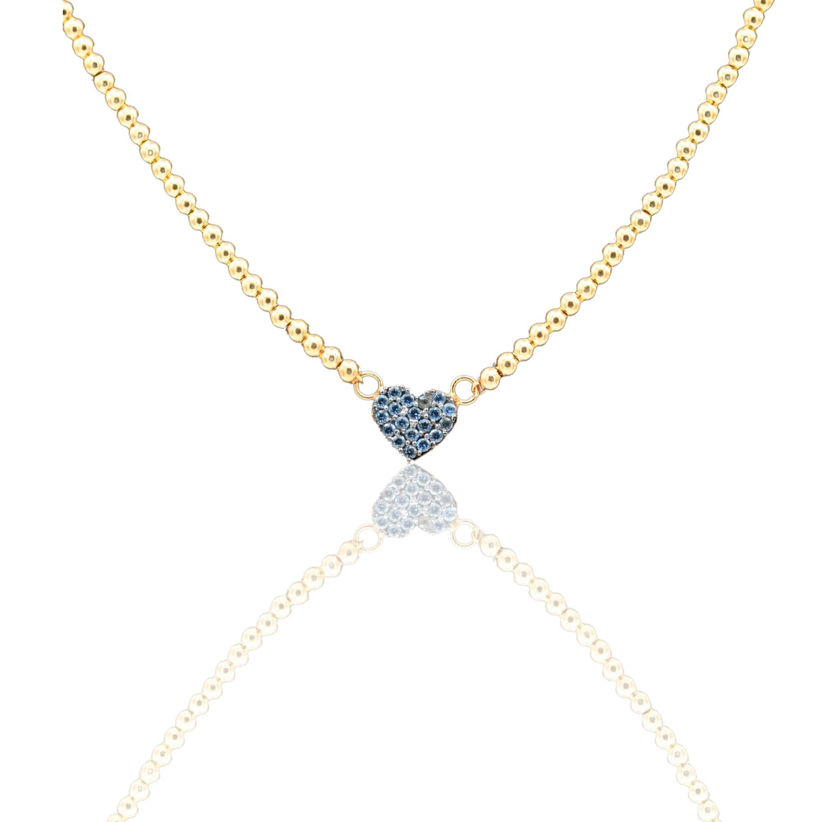 Collana Oro Giallo Oro 18 carati Catenina Pallinata Cuore Pave' Zirconi Blu cm.43