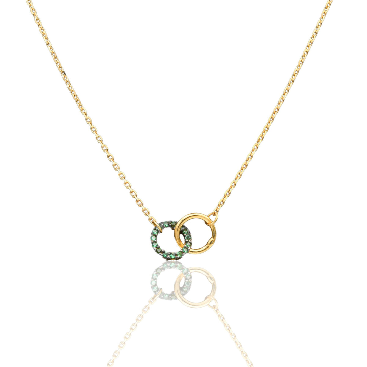 Collana Oro Giallo Oro 18 carati Catenina rolò Sagoma Cerchi Intrecciati Zirconi Verdi cm.43