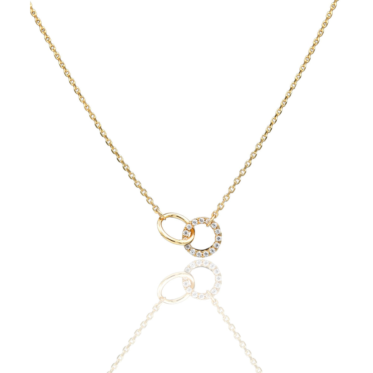 Collana Oro Giallo Oro 18 carati Catenina rolò Sagoma Cerchi Intrecciati Zirconi Bianchi cm.43