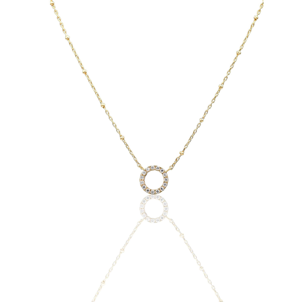 Collana Oro Giallo Oro 18 carati Catenina rolò Sagoma Cerchio Zirconi Bianchi cm.43