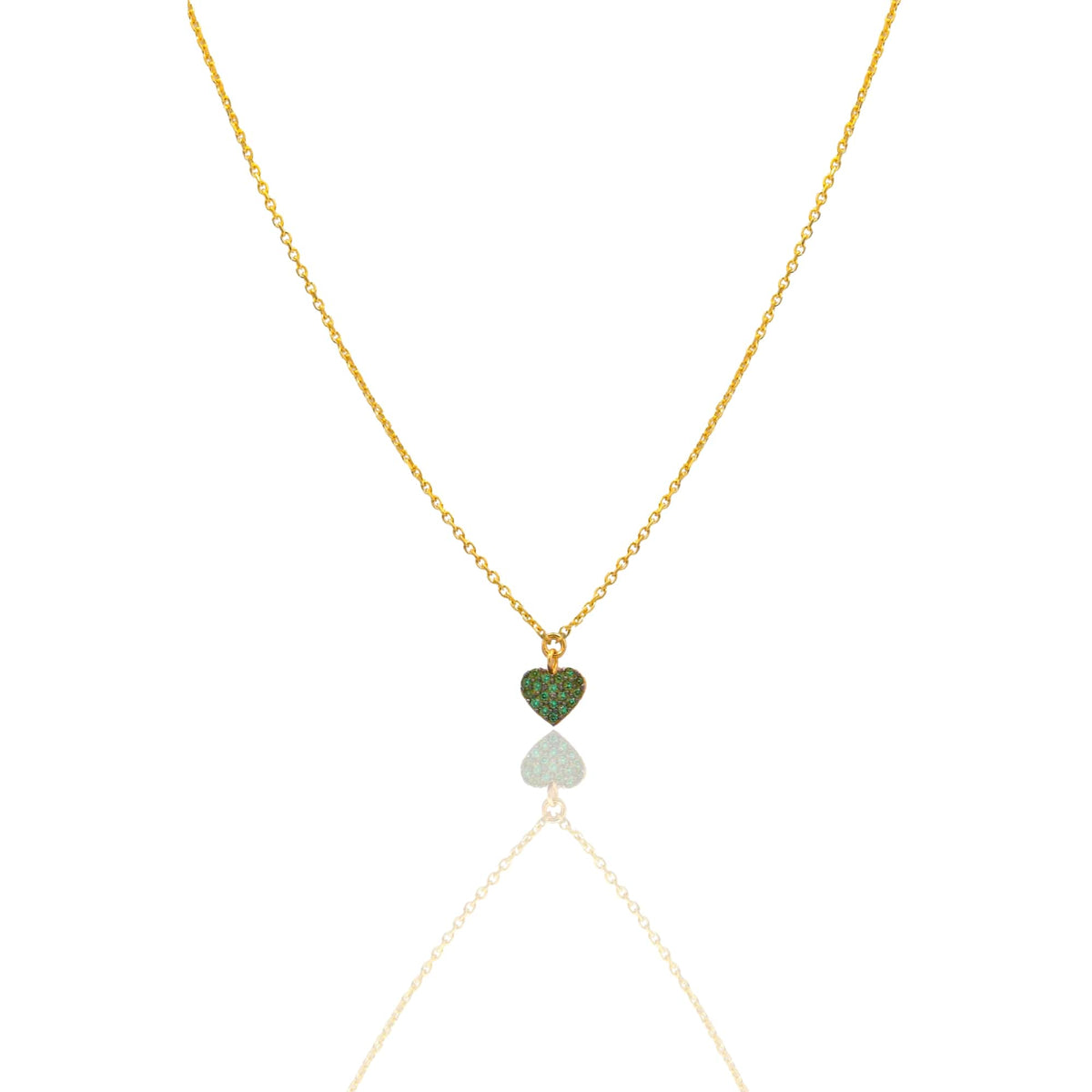 Collana Oro Giallo Oro 18 carati Catenina rolò Cuore Pave' Zirconi Verdi cm.43