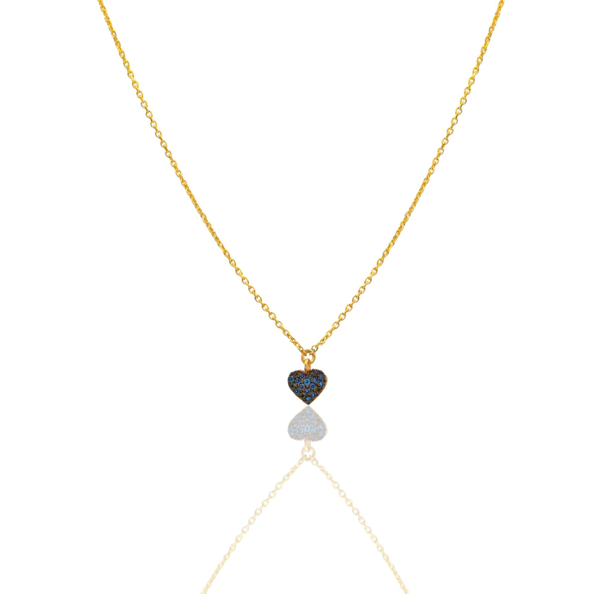 Collana Oro Giallo Oro 18 carati Catenina rolò Cuore Pave' Zirconi Blu cm.43