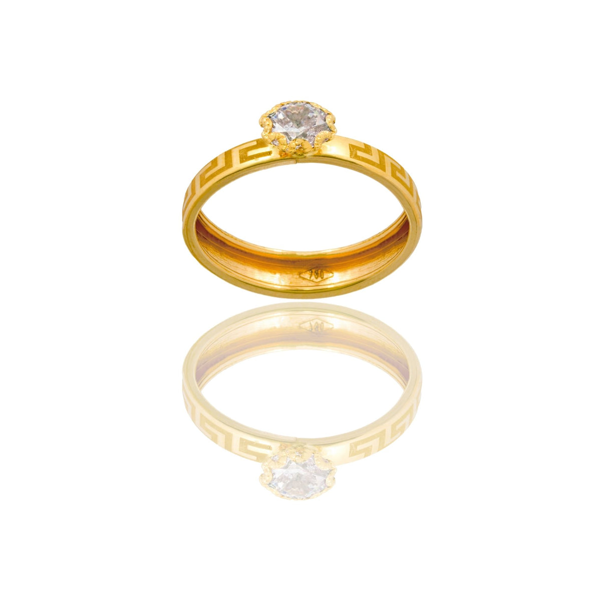 Anello Oro Giallo Oro 18 carati Solitario Zircone Bianco spessore gambo 3,4 mm , spessore pietra 6,12