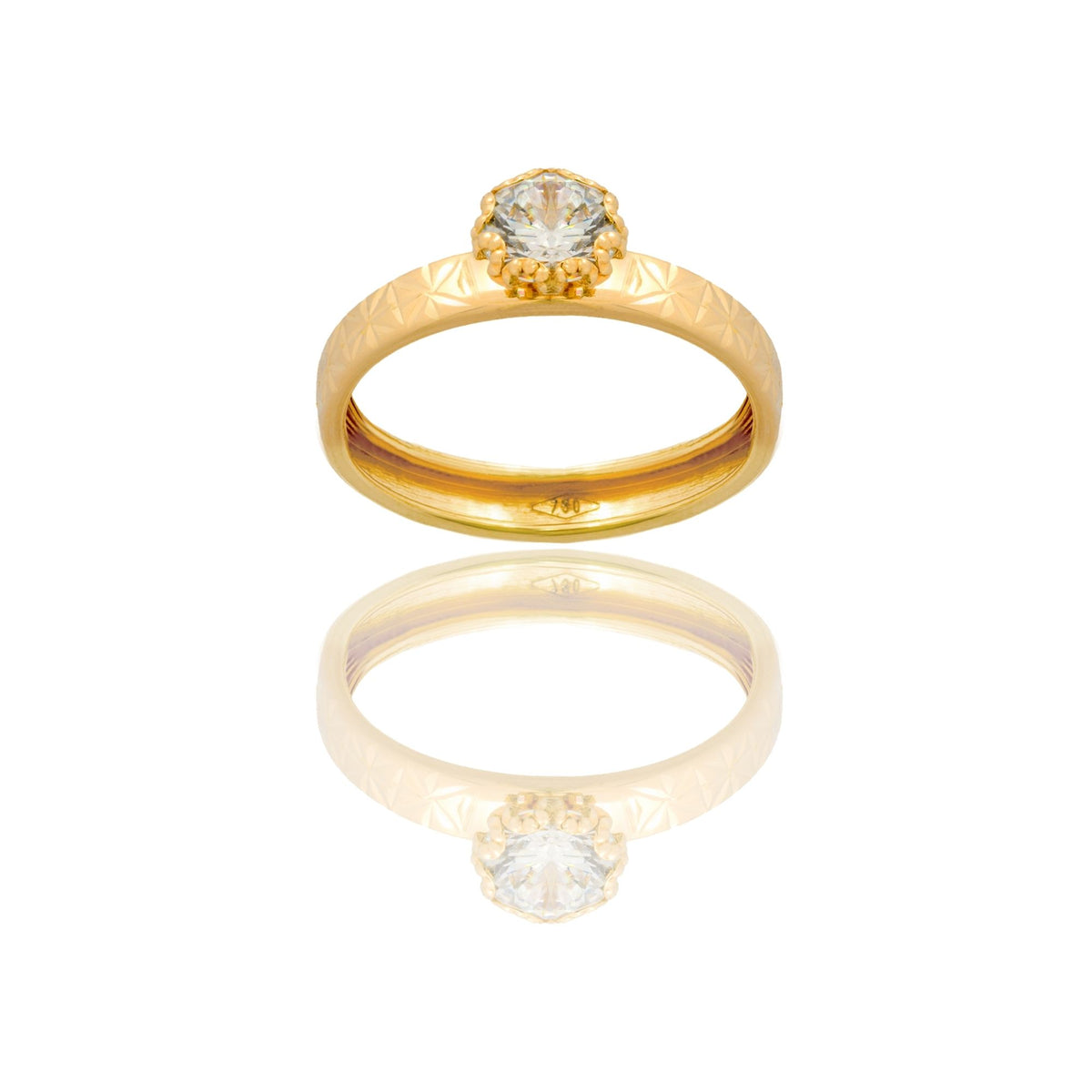 Anello Oro Giallo Oro 18 carati Solitario Zircone Bianco spessore gambo 3,4 mm , spessore pietra 6,7