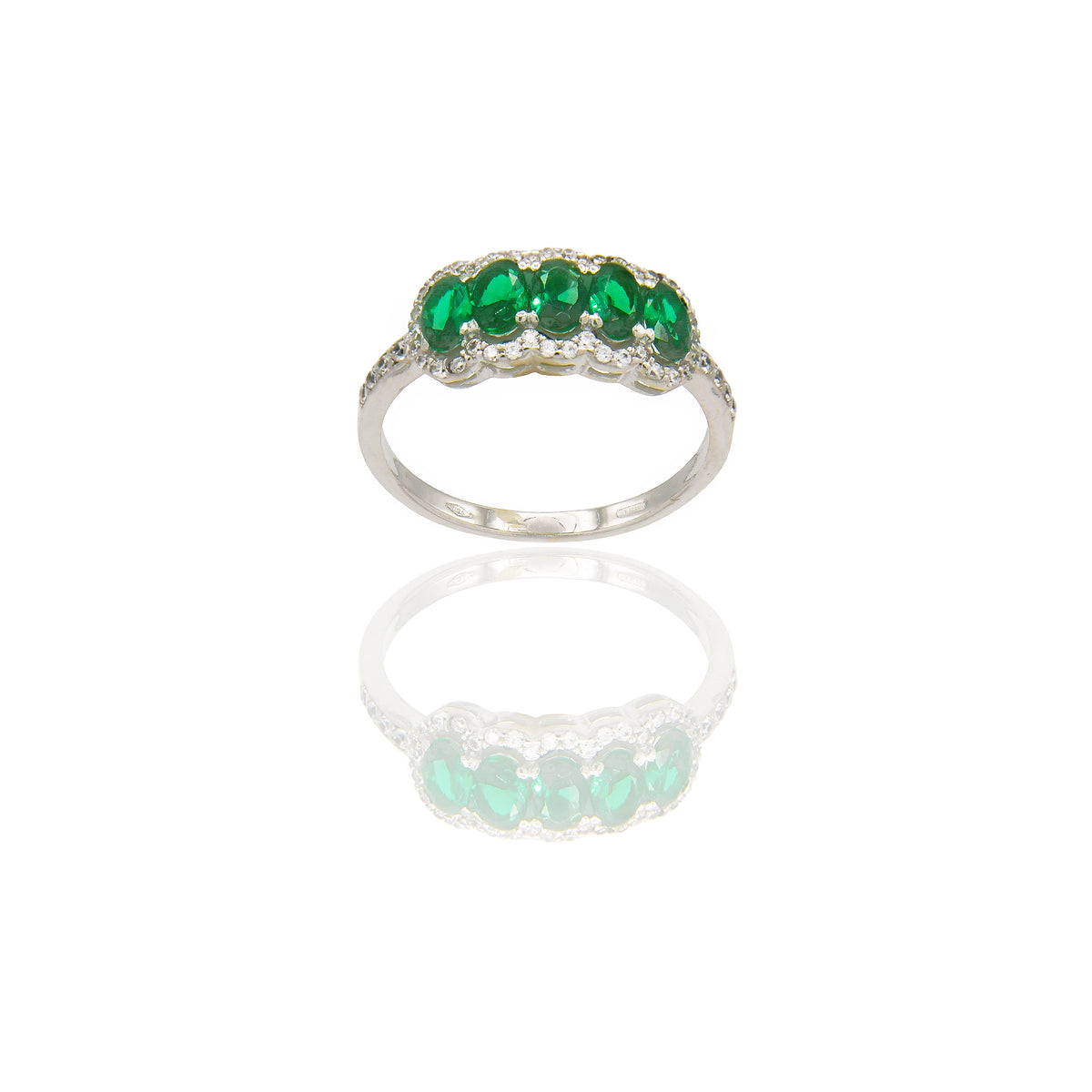 ANELLO DONNA 5 PIETRE OVALI CONTORNO PAVE'