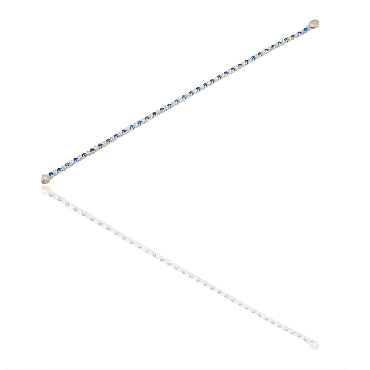 Bracciali Oro Bianco Maglia Zirconi Blu, Zirconi Bianchi lunghezza 18cm spessore mm 2