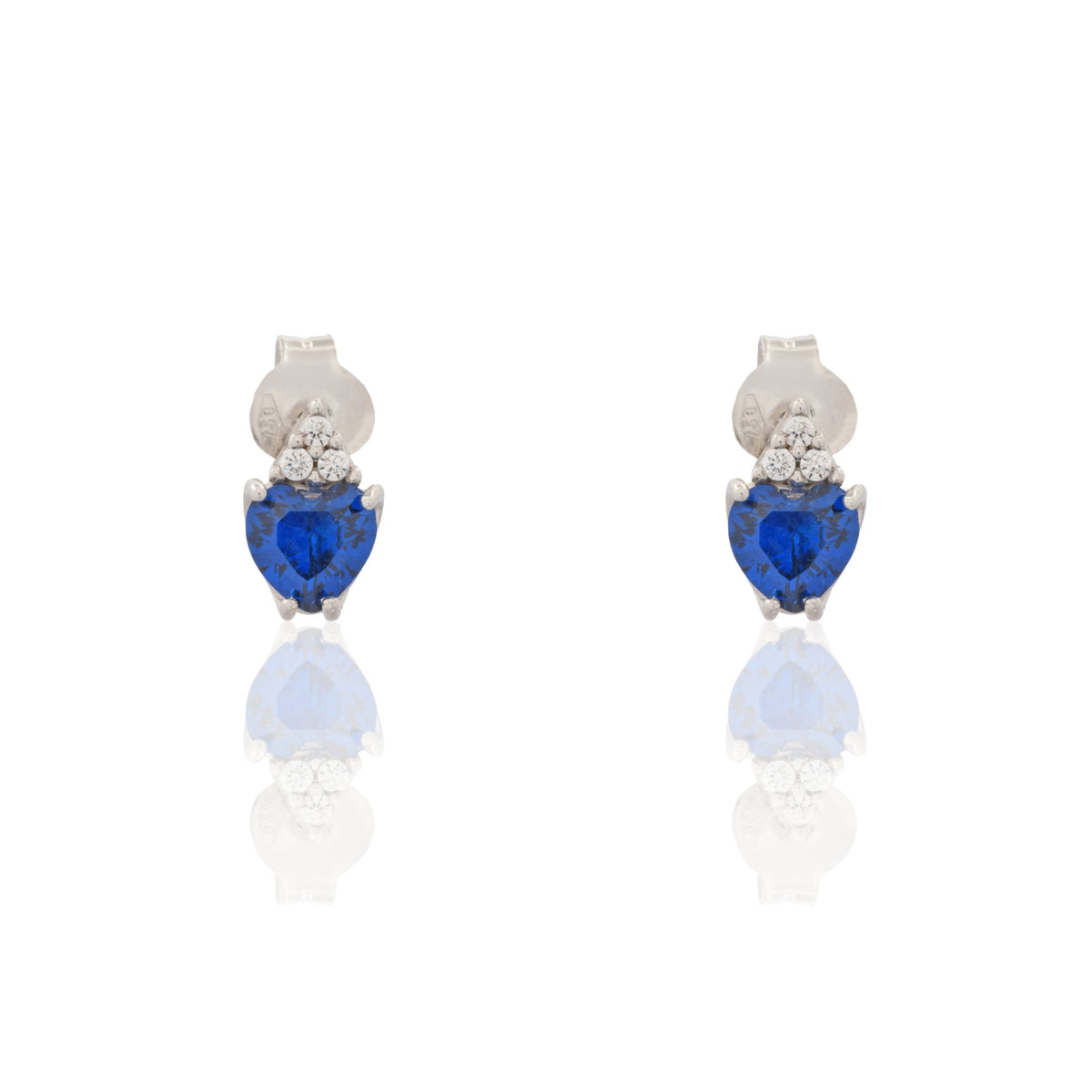 Orecchini Oro Bianco Oro 18 carati Pendenti A Cuore Zirconi Blu, Zirconi Bianchi mis. 2
