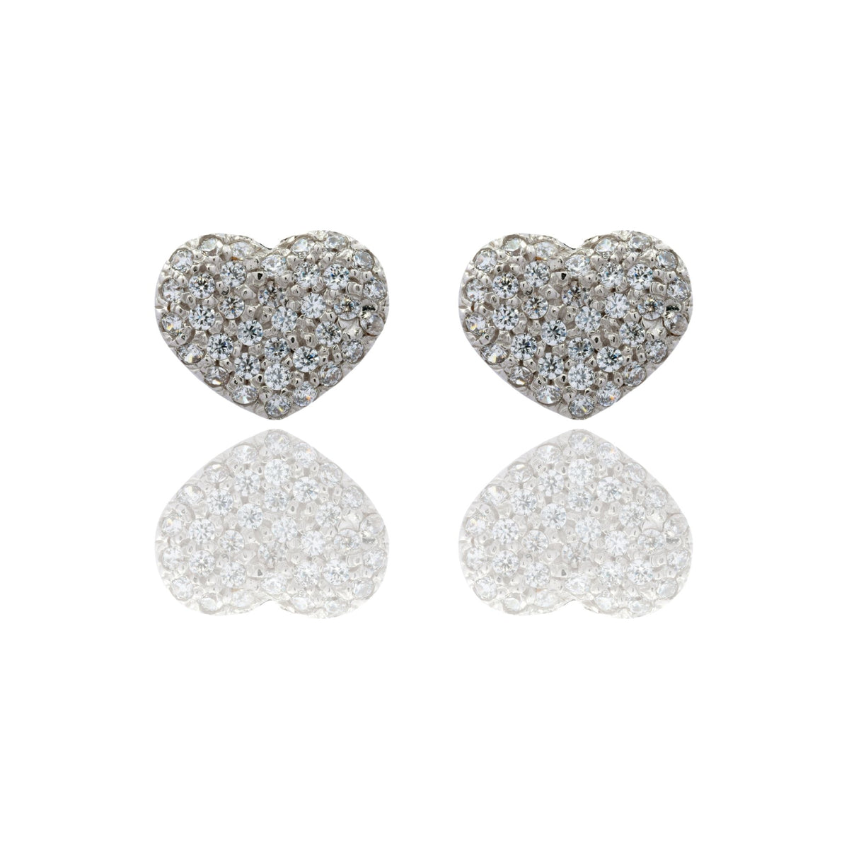 Orecchini Oro Bianco Oro 18 carati Cuore pavè Zirconi Bianchi cm. 1