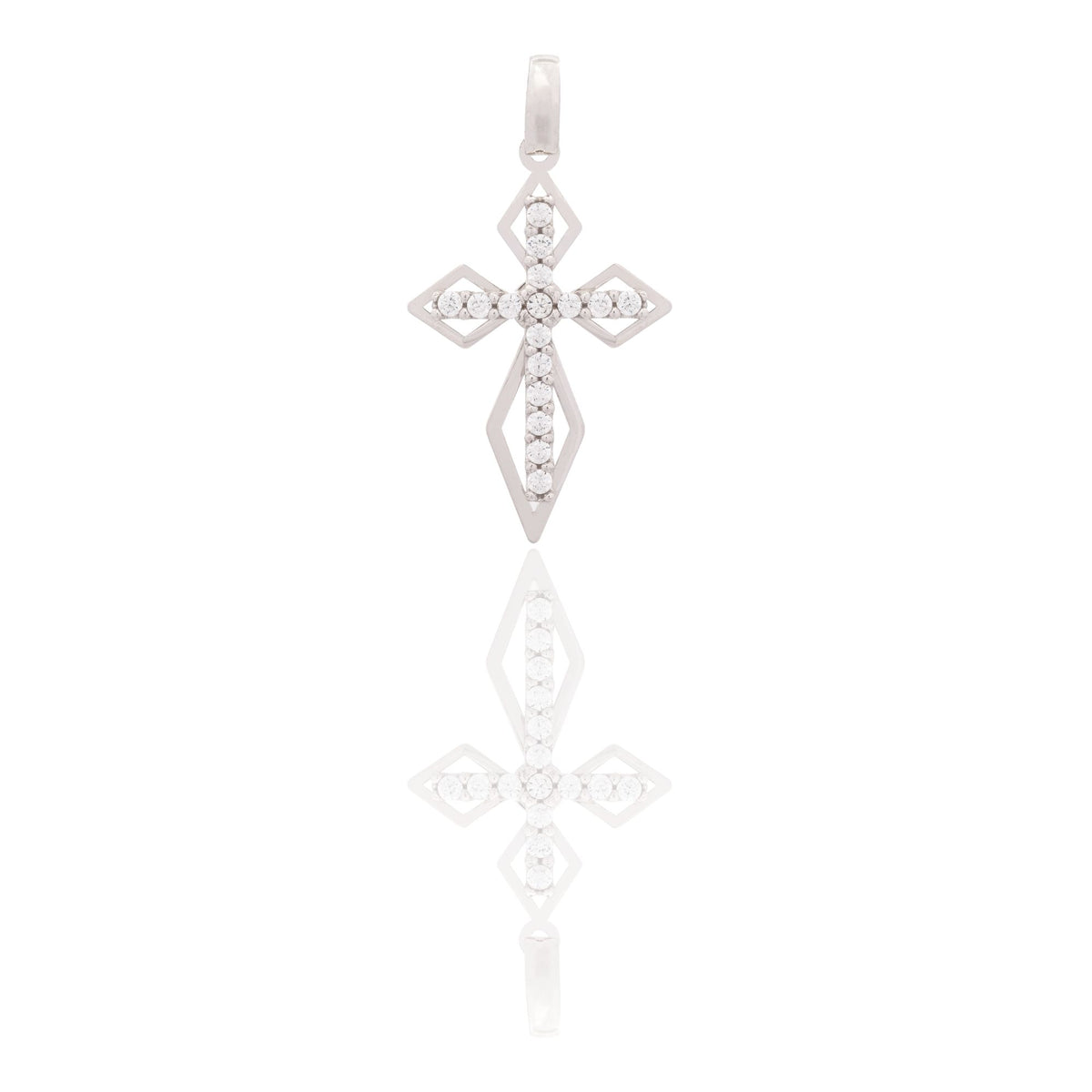 Ciondolo Oro Bianco Oro 18 carati Croce A Rombi Zirconi Bianchi cm.2,5 x 1,5