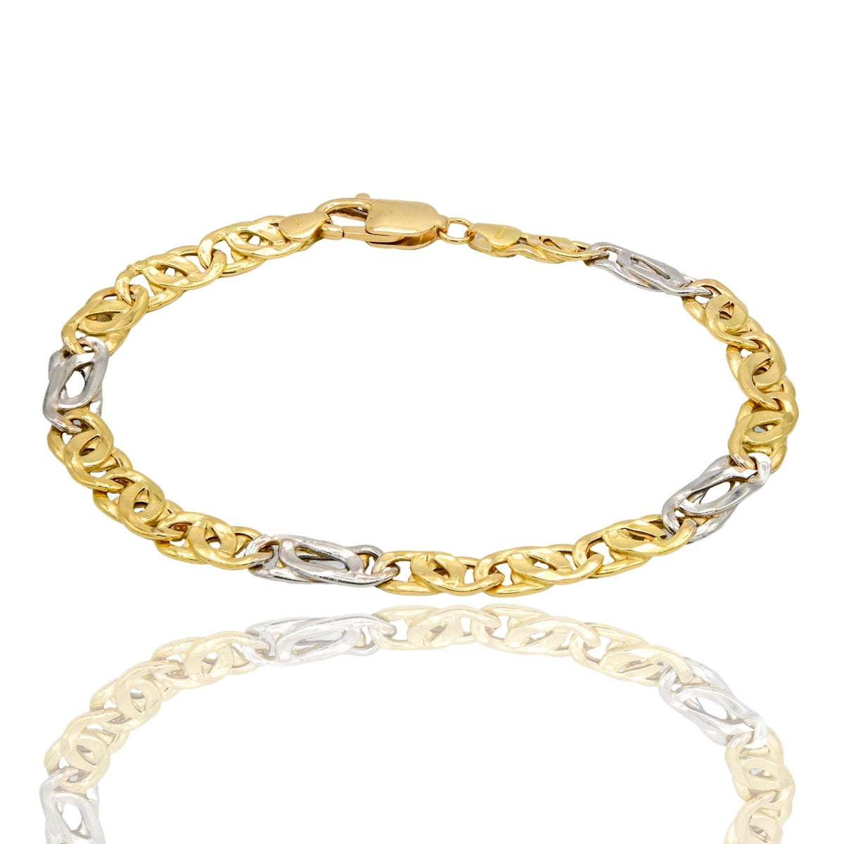 Bracciale Oro Giallo, Oro Bianco Oro 18 carati Maglie Intrecciate Solo Oro cm. 20,5